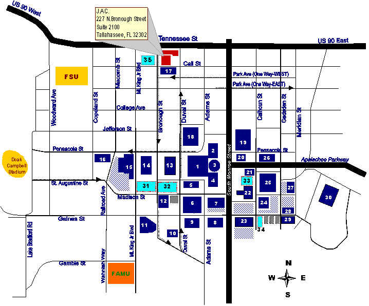 Large Downtown Tallahassee Map